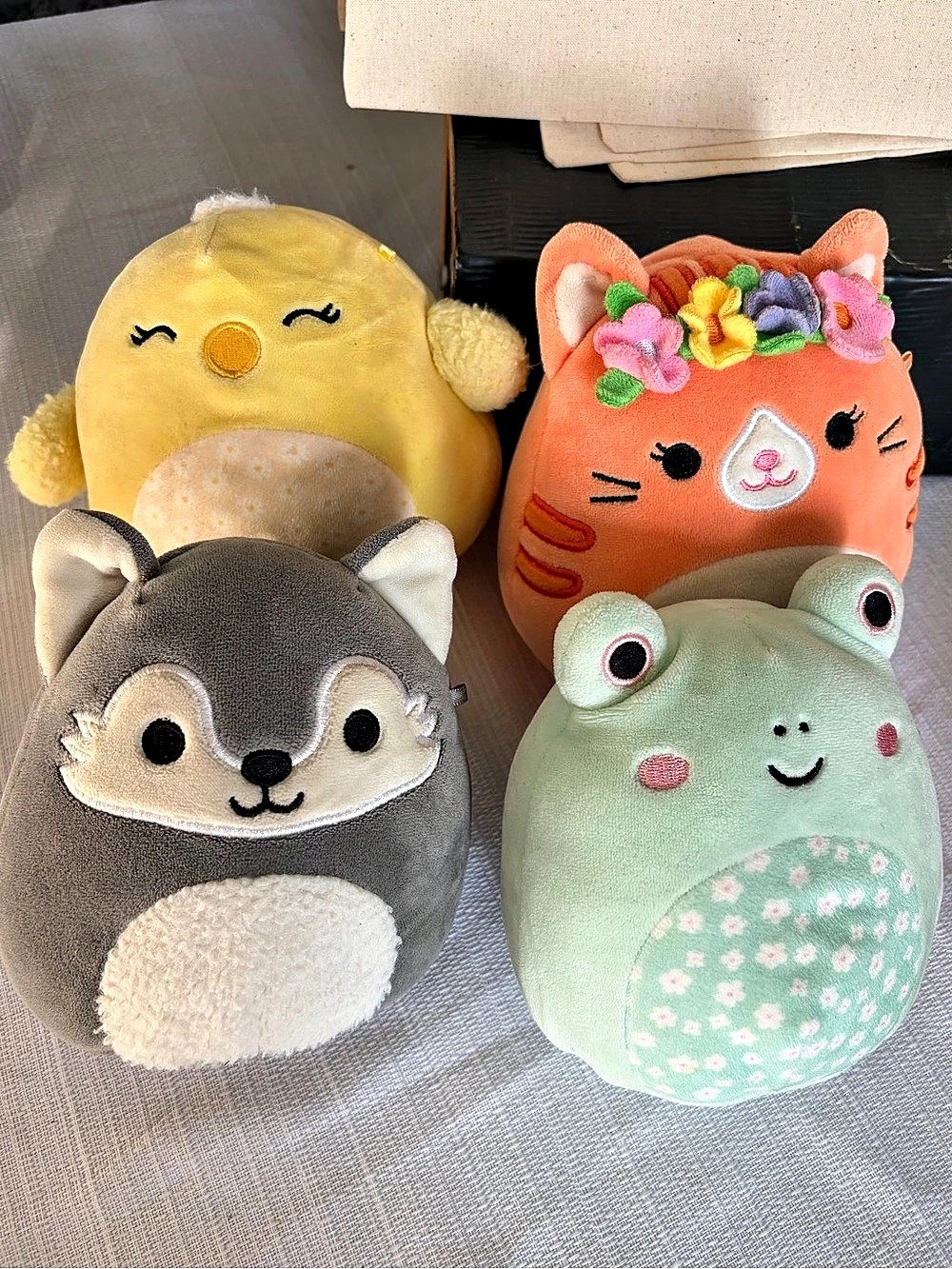 Squishmallows Assorted Plush Lot of 4 (Gray & Green, yellow & Orange)